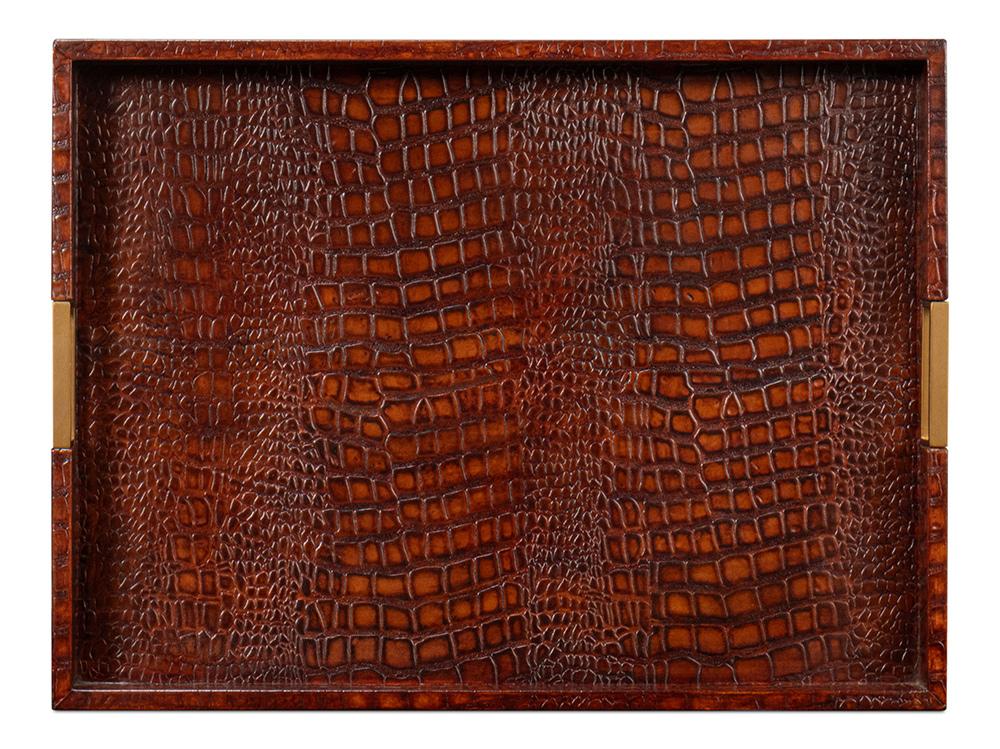Sarreid Ltd - Norton Leather Tray, Croco Leather, Tan - 54014-4 veiw 5