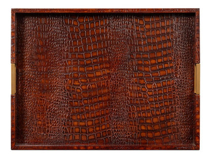Sarreid Ltd - Norton Leather Tray, Croco Leather, Tan - 54014-4 veiw 5