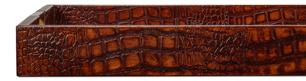 Sarreid Ltd - Norton Leather Tray, Croco Leather, Tan - 54014-4 veiw 9