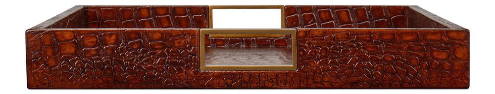Sarreid Ltd - Norton Leather Tray, Croco Leather, Tan - 54014-4 veiw 10