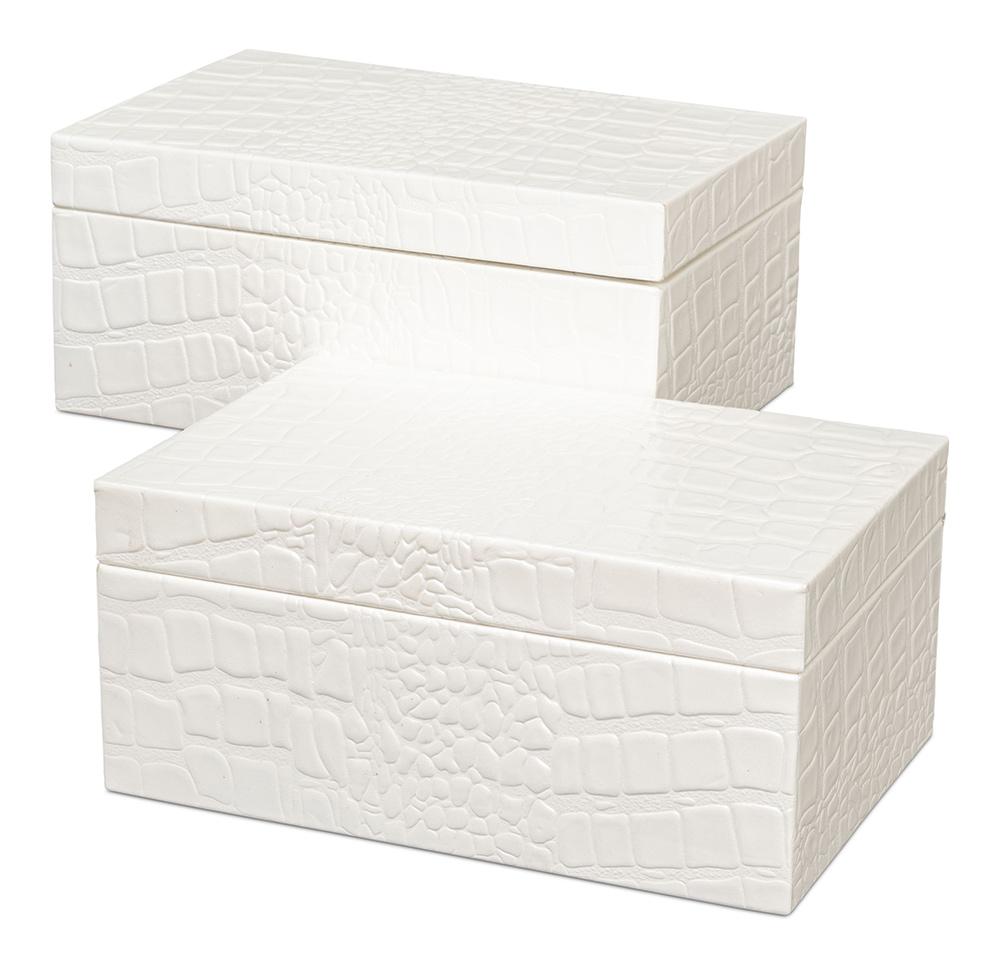 Sarreid Ltd - Candece Leather Box, Pearl, S/2 - 54013-2 veiw 1
