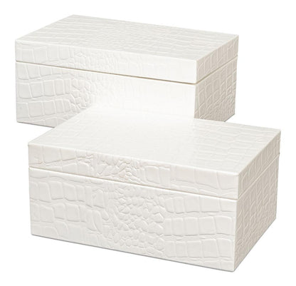 Sarreid Ltd - Candece Leather Box, Pearl, S/2 - 54013-2 veiw 1