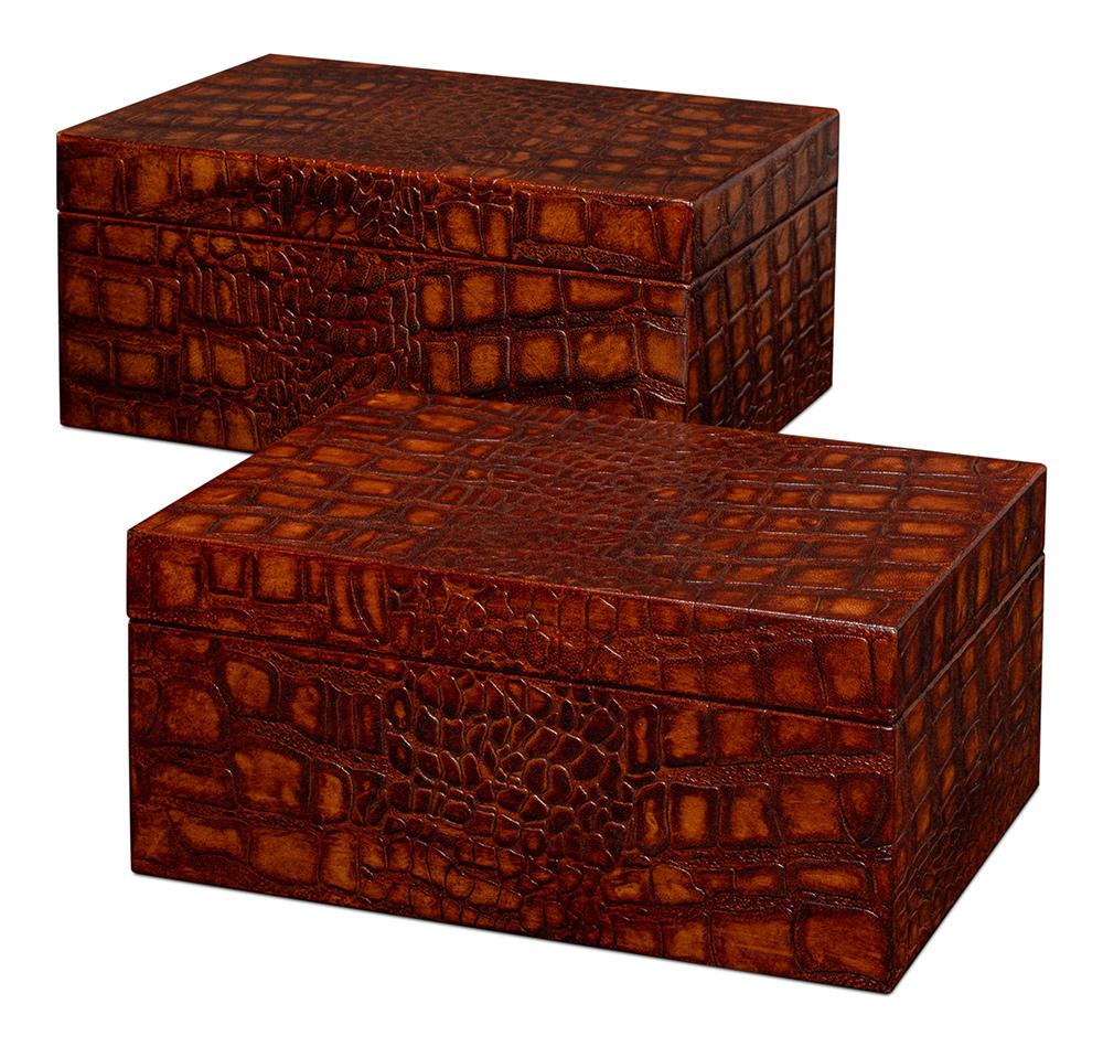 Sarreid Ltd - Candece Leather Box, Tan, S/2 - 54013-4 veiw 1