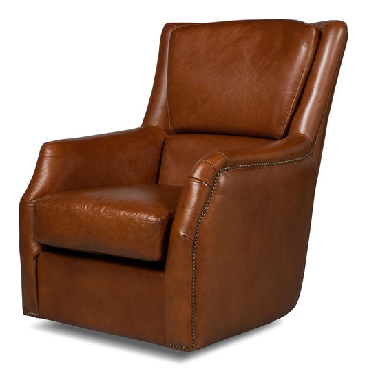Sarreid Ltd - Baker Leather Swivel Chair,Havana Lthr - 53468 veiw 1