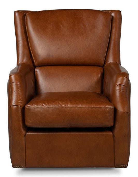 Sarreid Ltd - Baker Leather Swivel Chair,Havana Lthr - 53468 veiw 2