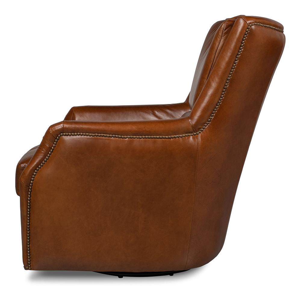 Sarreid Ltd - Baker Leather Swivel Chair,Havana Lthr - 53468 veiw 3