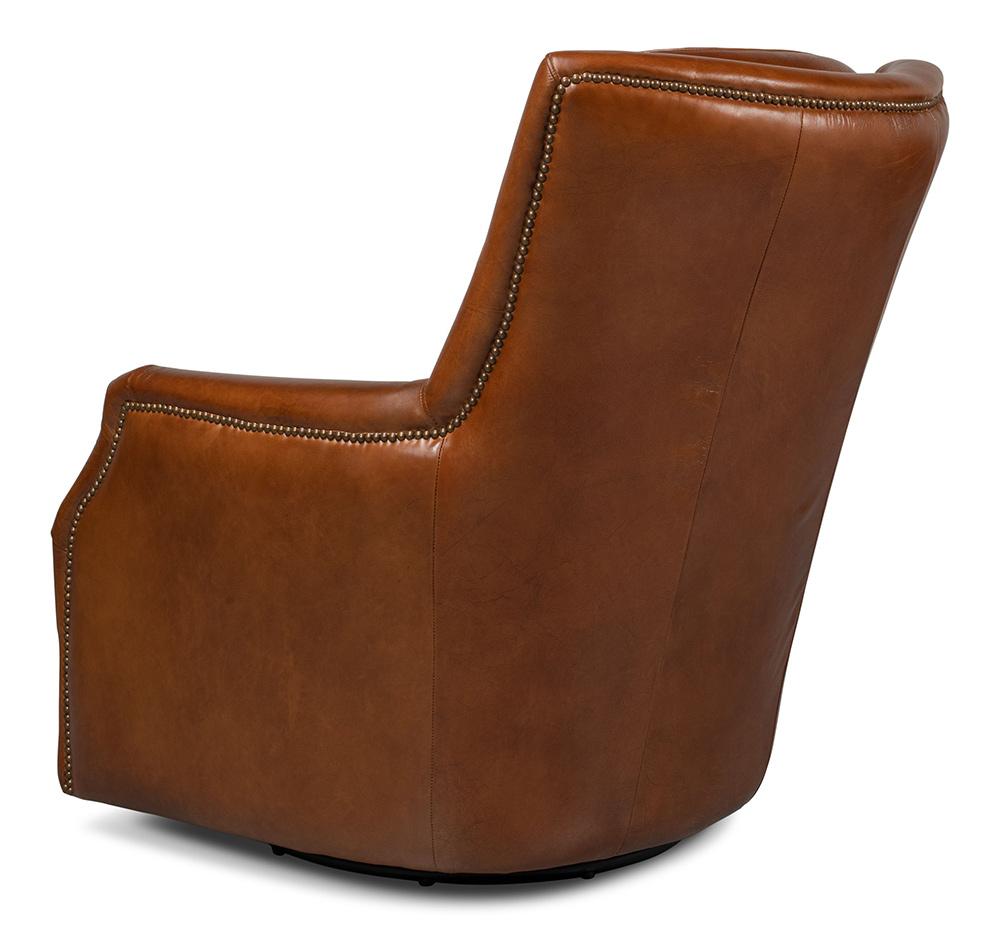 Sarreid Ltd - Baker Leather Swivel Chair,Havana Lthr - 53468 veiw 5