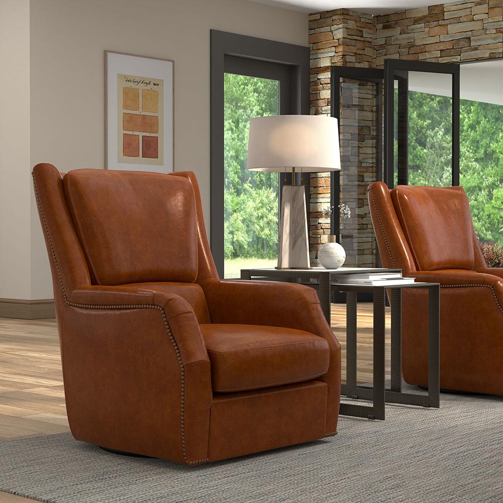 Sarreid Ltd - Baker Leather Swivel Chair,Havana Lthr - 53468 veiw 8