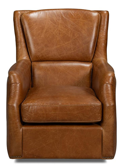 Sarreid Ltd - Baker Leather Swivel Chair, Cuba Brown - 54107 veiw 2
