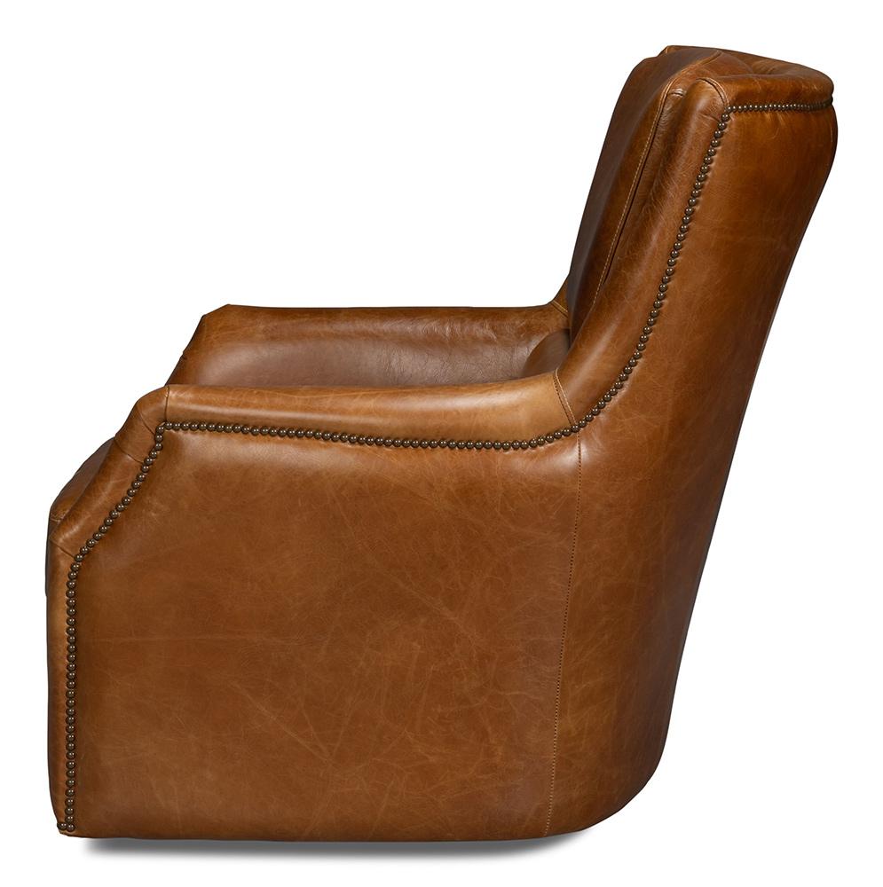 Sarreid Ltd - Baker Leather Swivel Chair, Cuba Brown - 54107 veiw 3