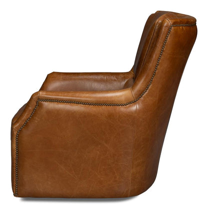 Sarreid Ltd - Baker Leather Swivel Chair, Cuba Brown - 54107 veiw 3