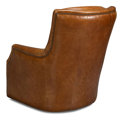 Sarreid Ltd - Baker Leather Swivel Chair, Cuba Brown - 54107 veiw 5