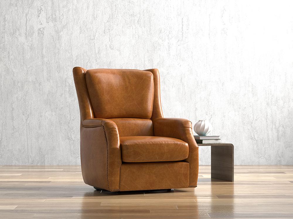 Sarreid Ltd - Baker Leather Swivel Chair, Cuba Brown - 54107 veiw 7