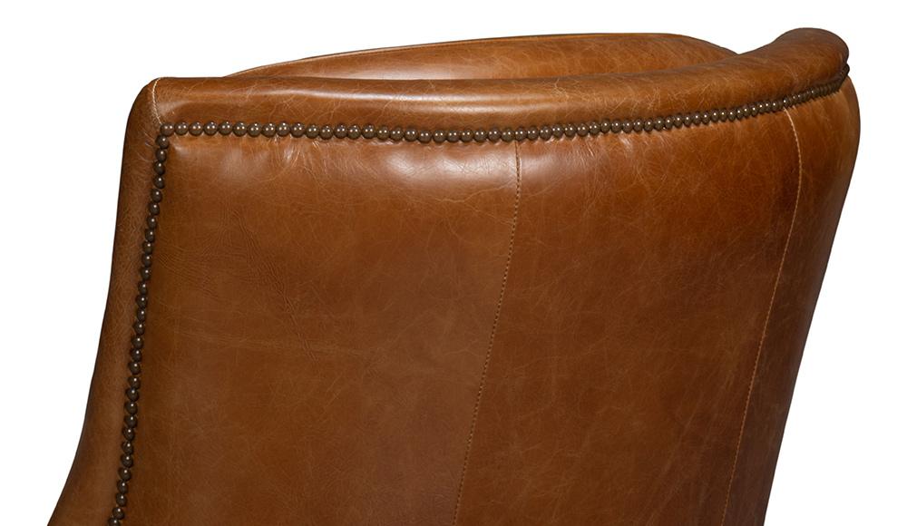 Sarreid Ltd - Baker Leather Swivel Chair, Cuba Brown - 54107 veiw 9
