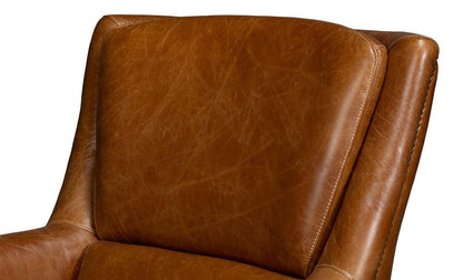 Sarreid Ltd - Baker Leather Swivel Chair, Cuba Brown - 54107 veiw 10