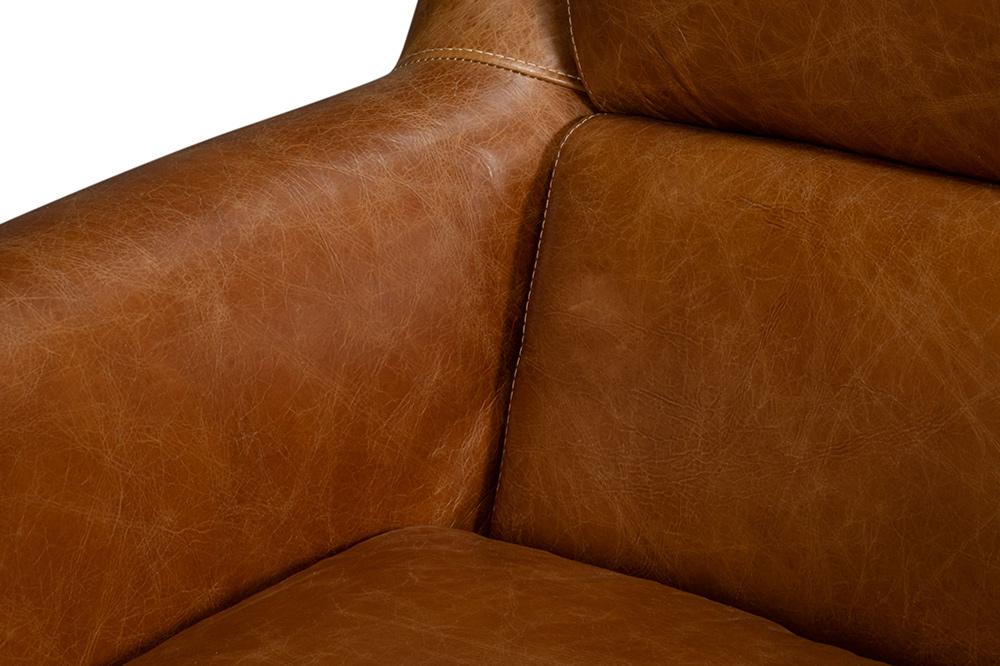 Sarreid Ltd - Baker Leather Swivel Chair, Cuba Brown - 54107 veiw 12