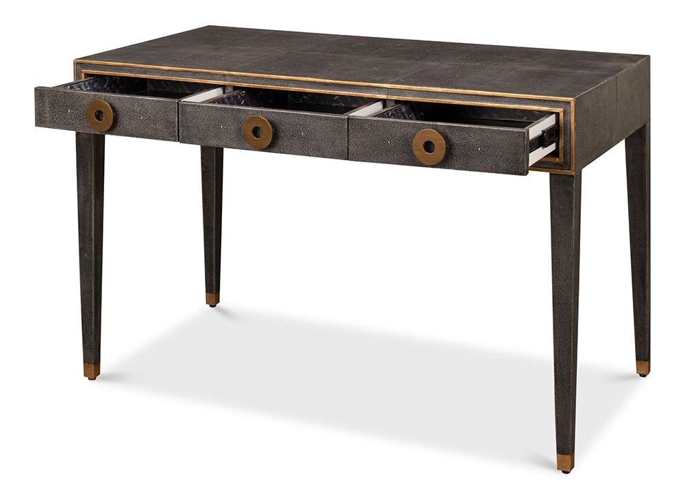 Sarreid Ltd - Gabriella Shagreen Desk/Table,Ant.Grey - 53571-1 veiw 3