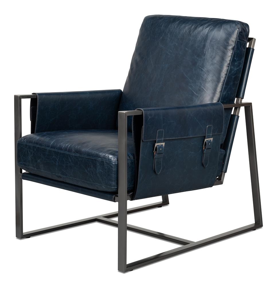 Sarreid Ltd - Edmonds Distilled Leather Chair,Blue - 54191 veiw 1