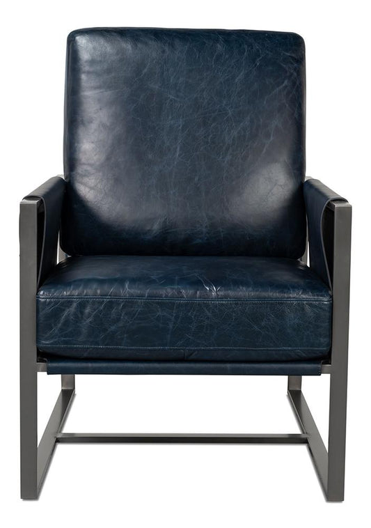Sarreid Ltd - Edmonds Distilled Leather Chair,Blue - 54191 veiw 2
