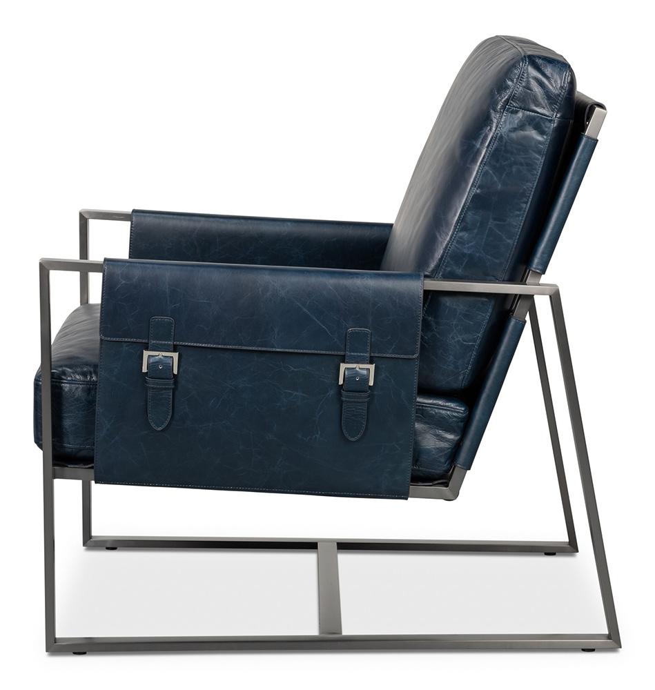 Sarreid Ltd - Edmonds Distilled Leather Chair,Blue - 54191 veiw 3