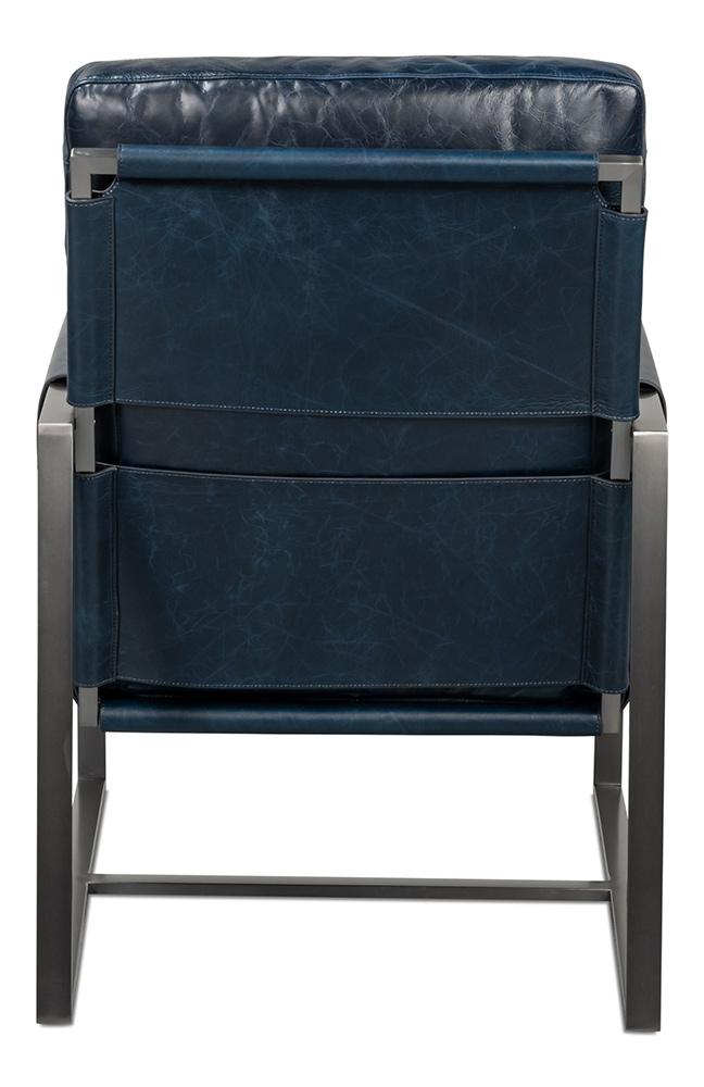 Sarreid Ltd - Edmonds Distilled Leather Chair,Blue - 54191 veiw 4