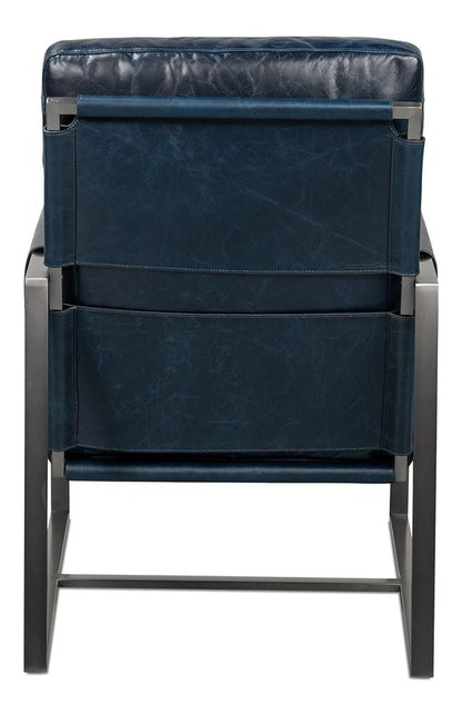 Sarreid Ltd - Edmonds Distilled Leather Chair,Blue - 54191 veiw 4
