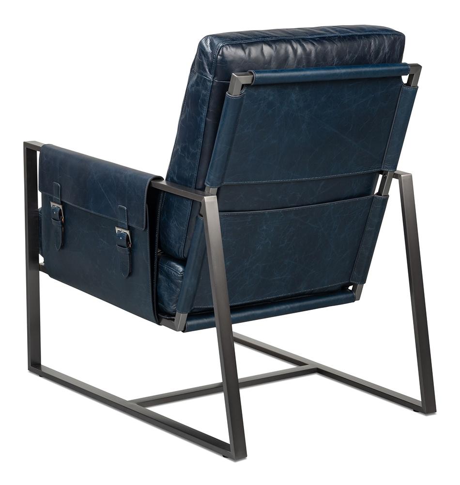 Sarreid Ltd - Edmonds Distilled Leather Chair,Blue - 54191 veiw 5
