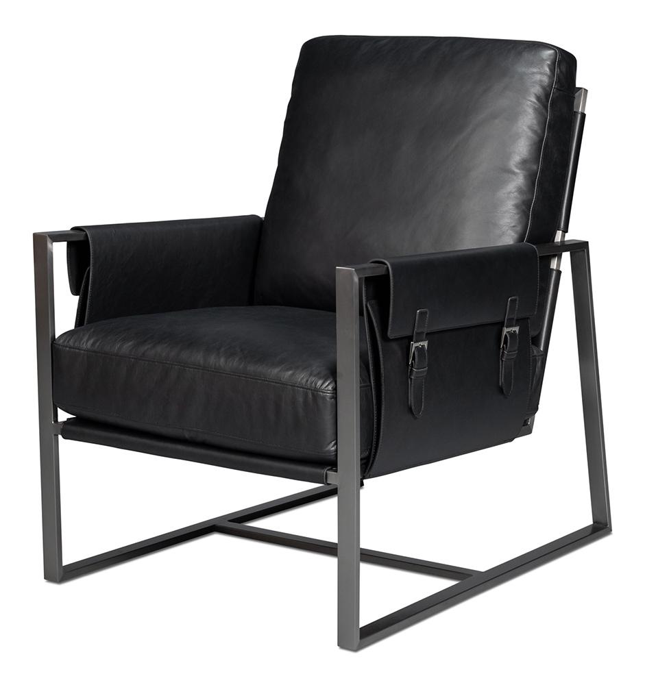 Sarreid Ltd - Edmonds Distilled Leather Chair,Onyx Black - 54062 veiw 1
