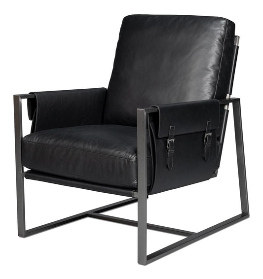Sarreid Ltd - Edmonds Distilled Leather Chair,Onyx Black - 54062 veiw 1