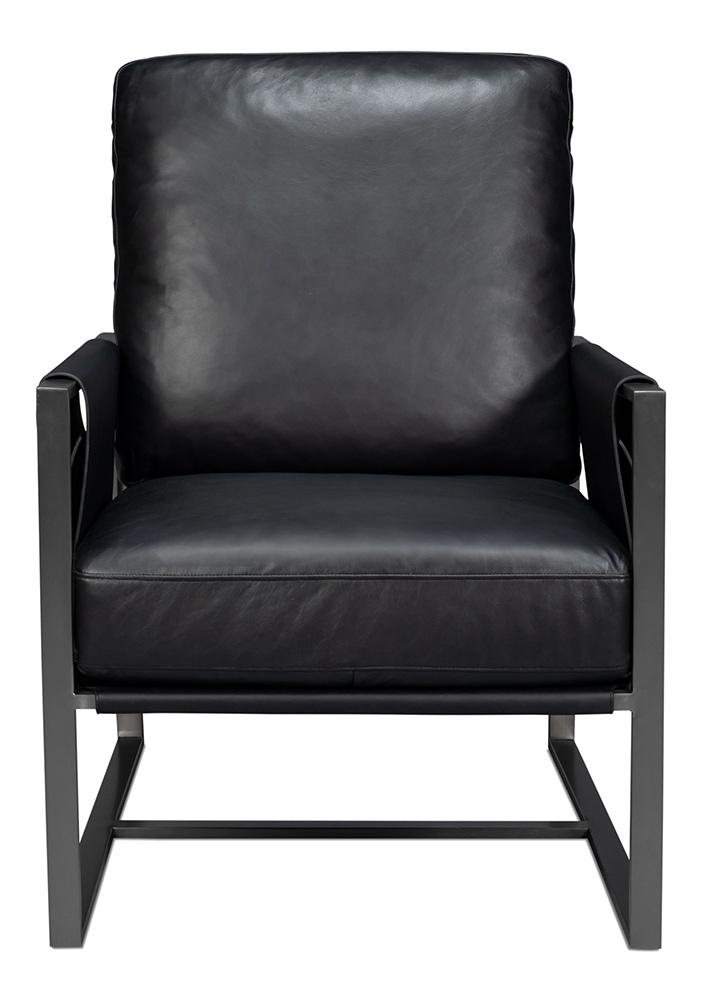 Sarreid Ltd - Edmonds Distilled Leather Chair,Onyx Black - 54062 veiw 2