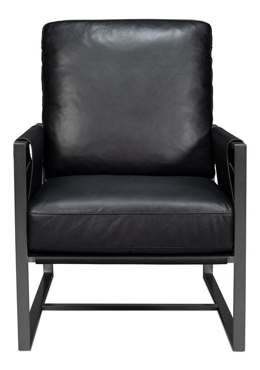 Sarreid Ltd - Edmonds Distilled Leather Chair,Onyx Black - 54062 veiw 2