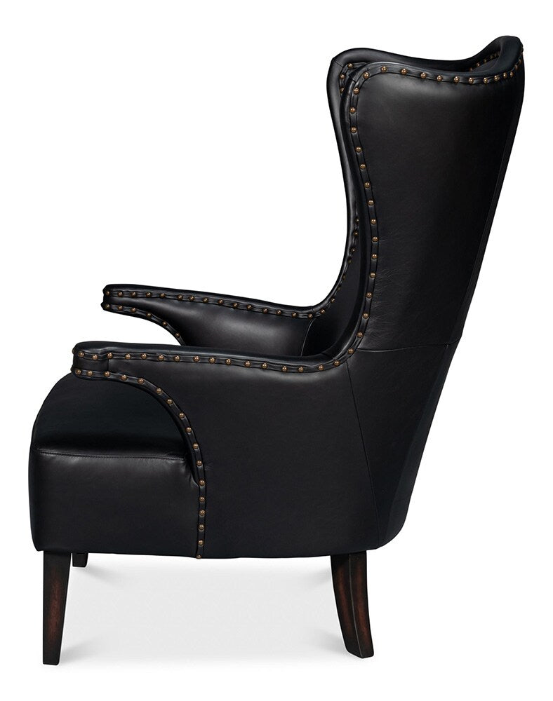 Sarreid Ltd - Drake Distilled Leather Chair, Black - 54100 veiw 3