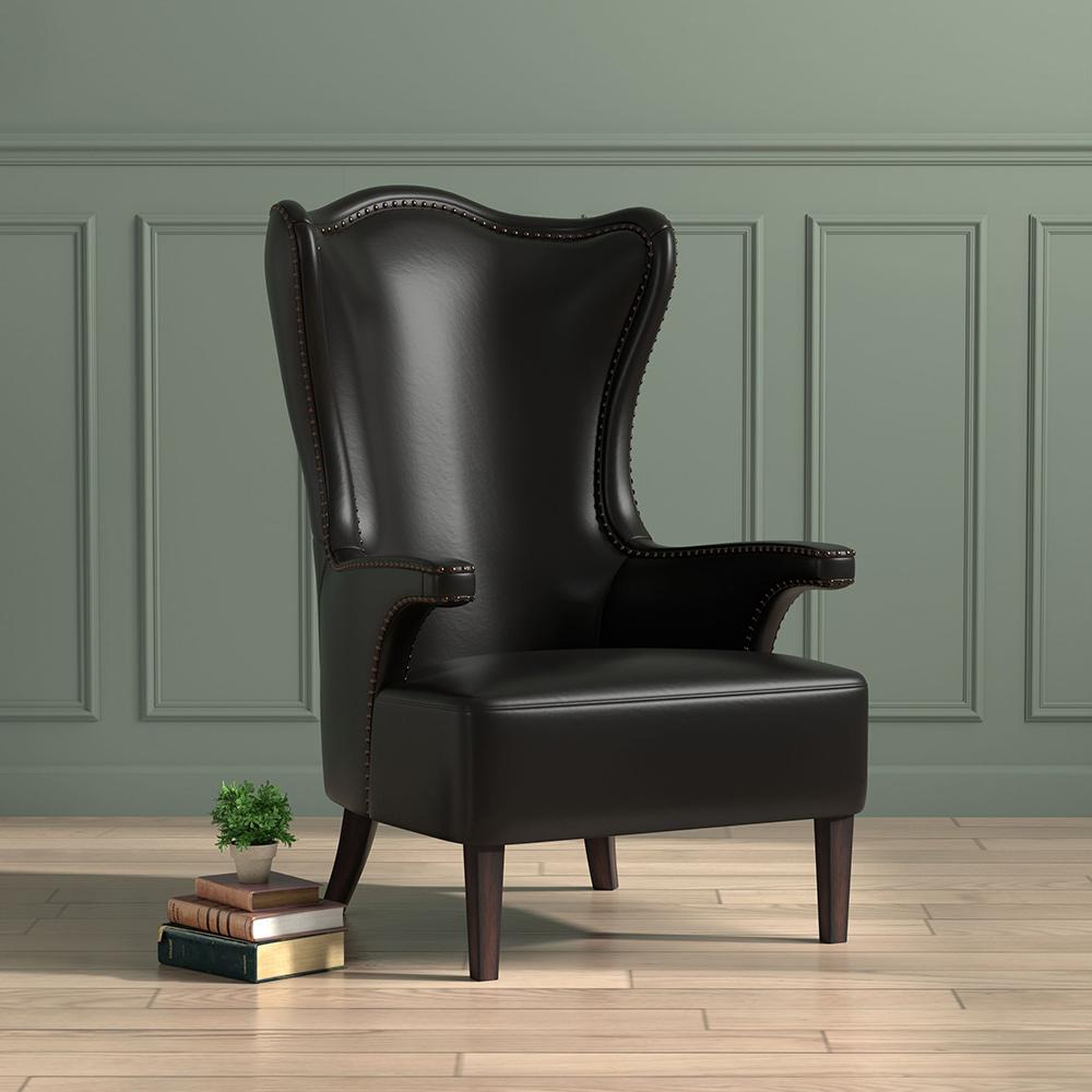 Sarreid Ltd - Drake Distilled Leather Chair, Black - 54100 veiw 7