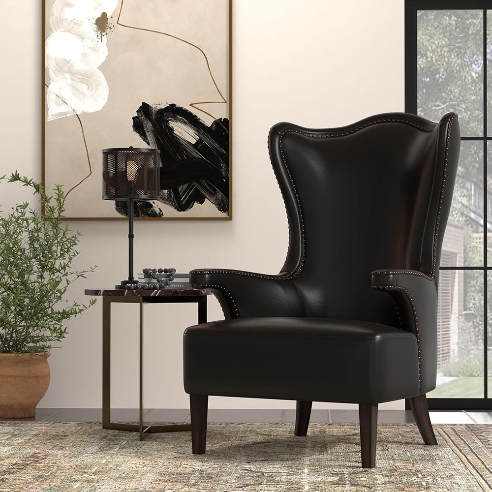 Sarreid Ltd - Drake Distilled Leather Chair, Black - 54100 veiw 8