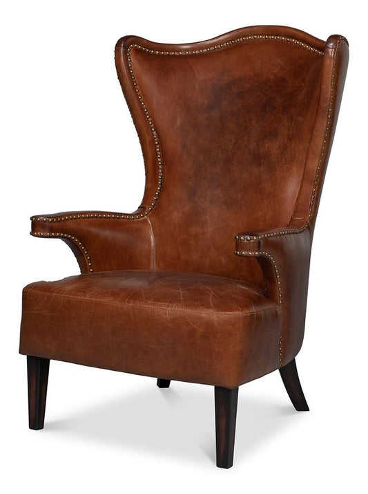 Sarreid Ltd - Drake Distilled Leather Chair - Brown - 53906 veiw 1