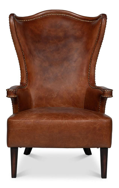Sarreid Ltd - Drake Distilled Leather Chair - Brown - 53906 veiw 2