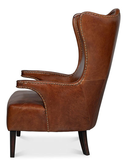 Sarreid Ltd - Drake Distilled Leather Chair - Brown - 53906 veiw 3