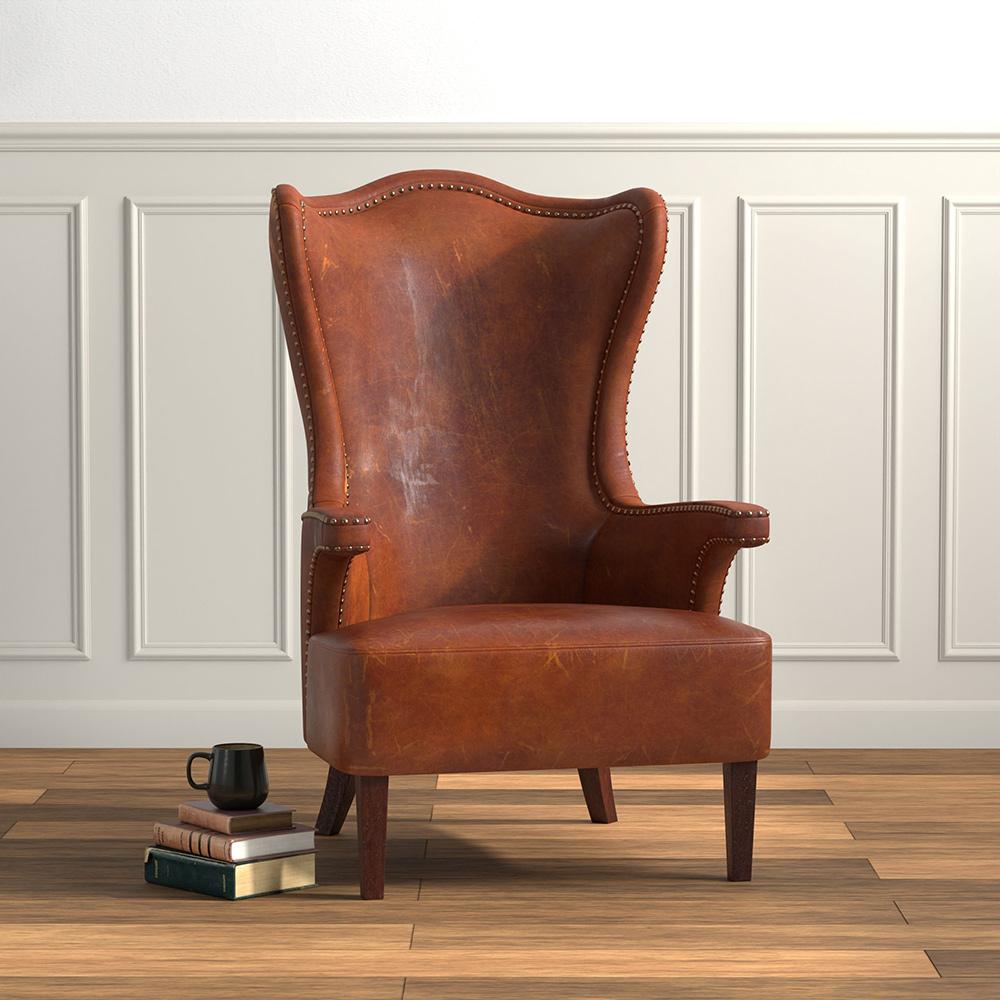 Sarreid Ltd - Drake Distilled Leather Chair - Brown - 53906 veiw 7