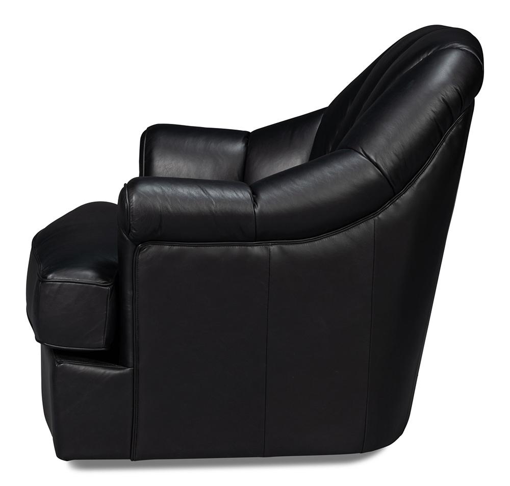 Sarreid Ltd - Scoth Swivel Chair In Distilled Lthr,Black - 54094 veiw 3