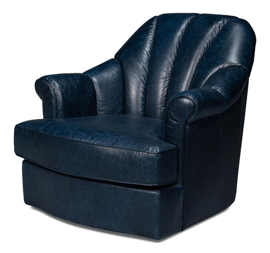 Sarreid Ltd - Scoth Swivel Chair In Distilled Lthr,Blue - 54093 veiw 1