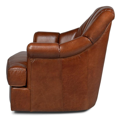 Sarreid Ltd - Scoth Swivel Chair In Distilled Leather - Brown - 53895 veiw 3