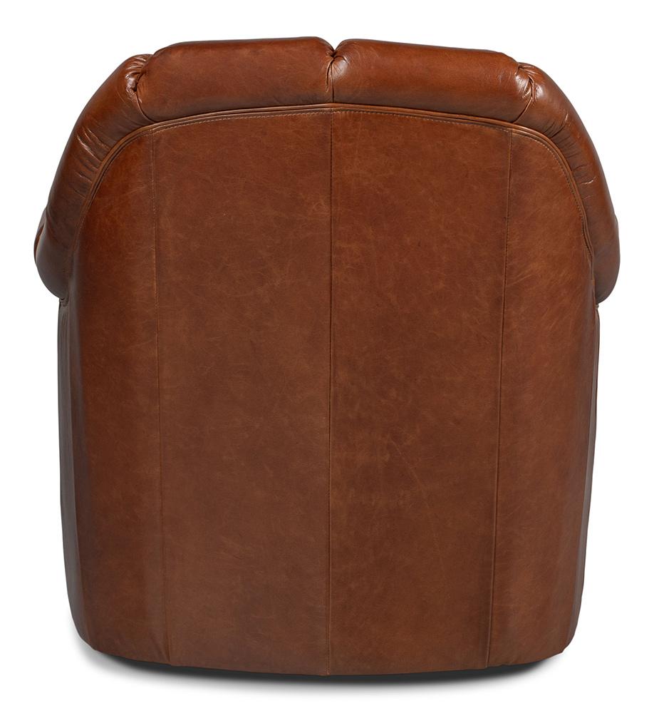 Sarreid Ltd - Scoth Swivel Chair In Distilled Leather - Brown - 53895 veiw 4