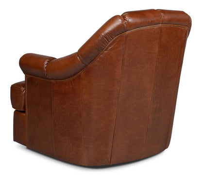 Sarreid Ltd - Scoth Swivel Chair In Distilled Leather - Brown - 53895 veiw 5