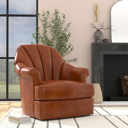 Sarreid Ltd - Scoth Swivel Chair In Distilled Leather - Brown - 53895 veiw 8