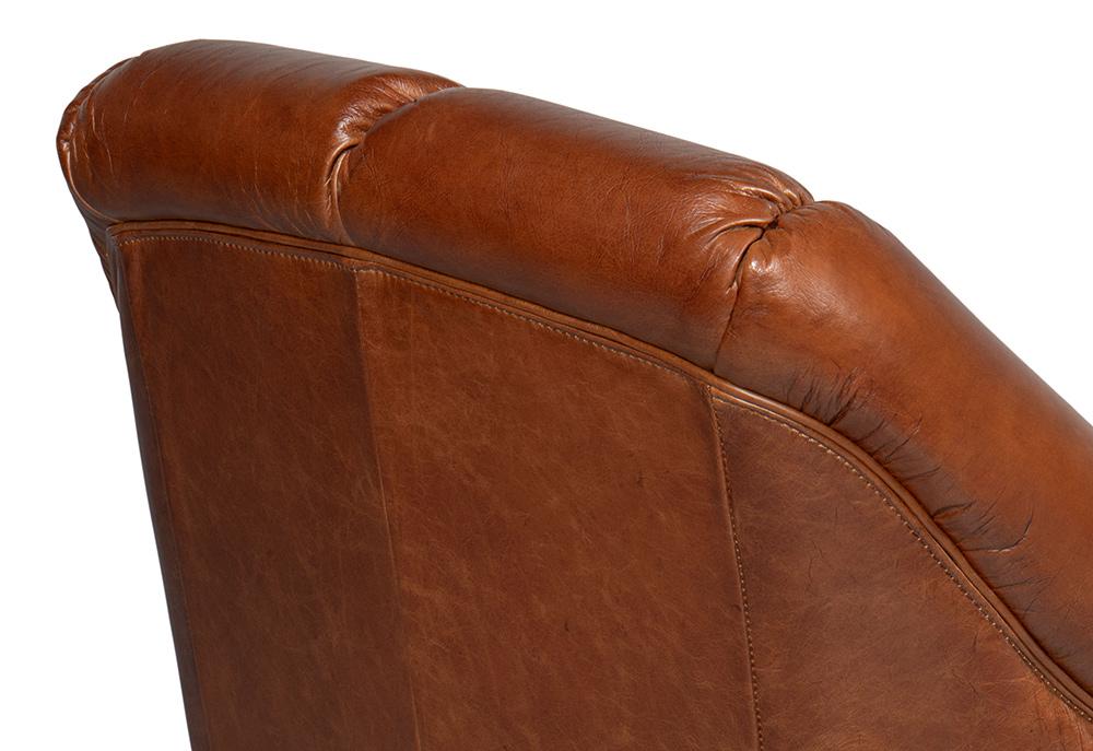 Sarreid Ltd - Scoth Swivel Chair In Distilled Leather - Brown - 53895 veiw 9