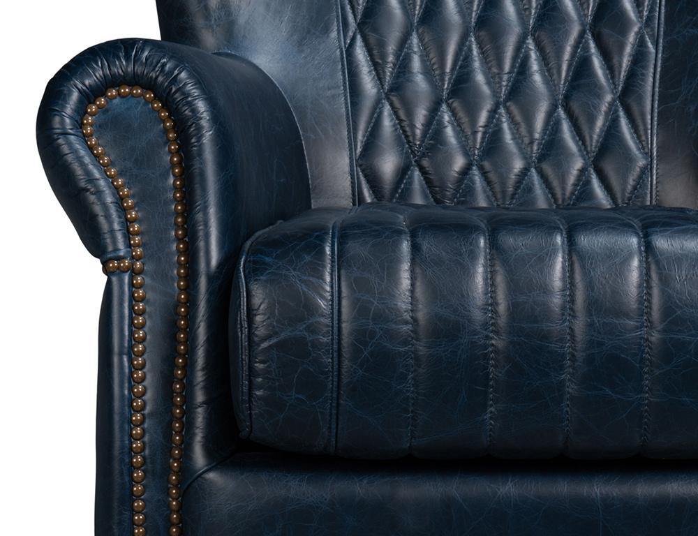 Sarreid Ltd - Bugatti Leather Swivel Chair, Blue - 54112 veiw 6