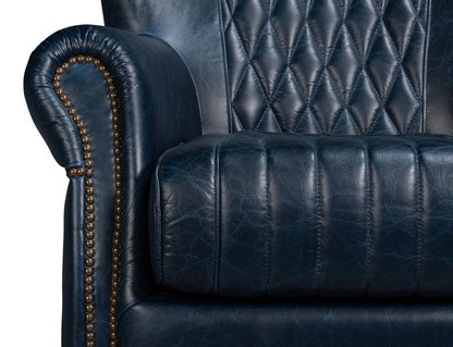 Sarreid Ltd - Bugatti Leather Swivel Chair, Blue - 54112 veiw 6