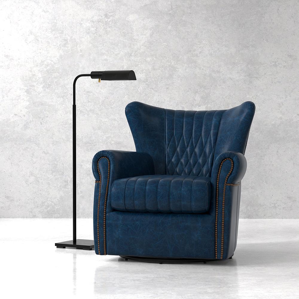 Sarreid Ltd - Bugatti Leather Swivel Chair, Blue - 54112 veiw 7