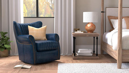 Sarreid Ltd - Bugatti Leather Swivel Chair, Blue - 54112 veiw 8