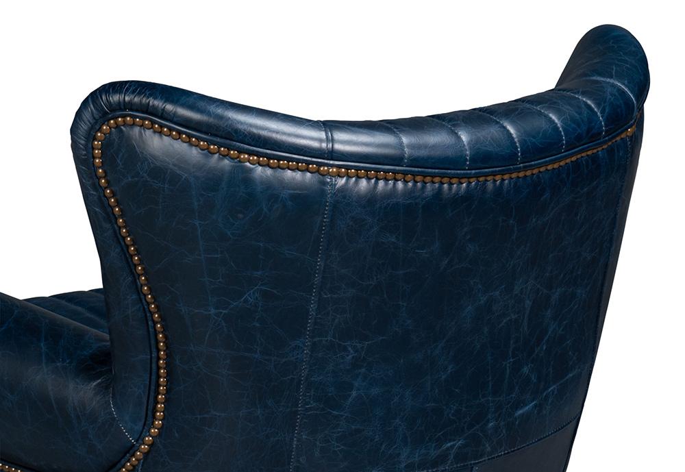 Sarreid Ltd - Bugatti Leather Swivel Chair, Blue - 54112 veiw 9